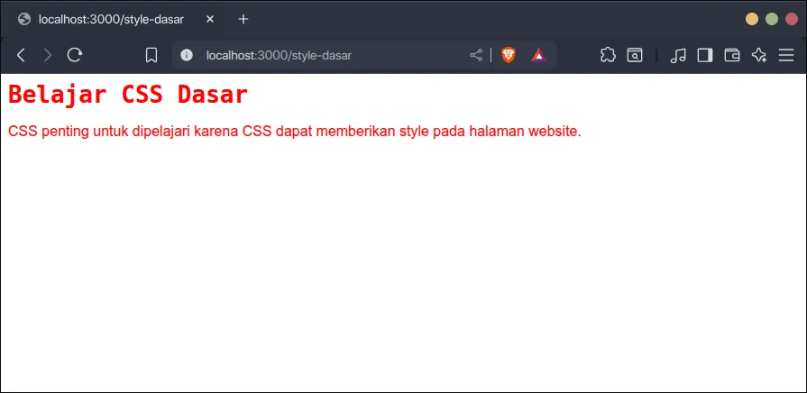 Hasil menonaktifkan style dasar