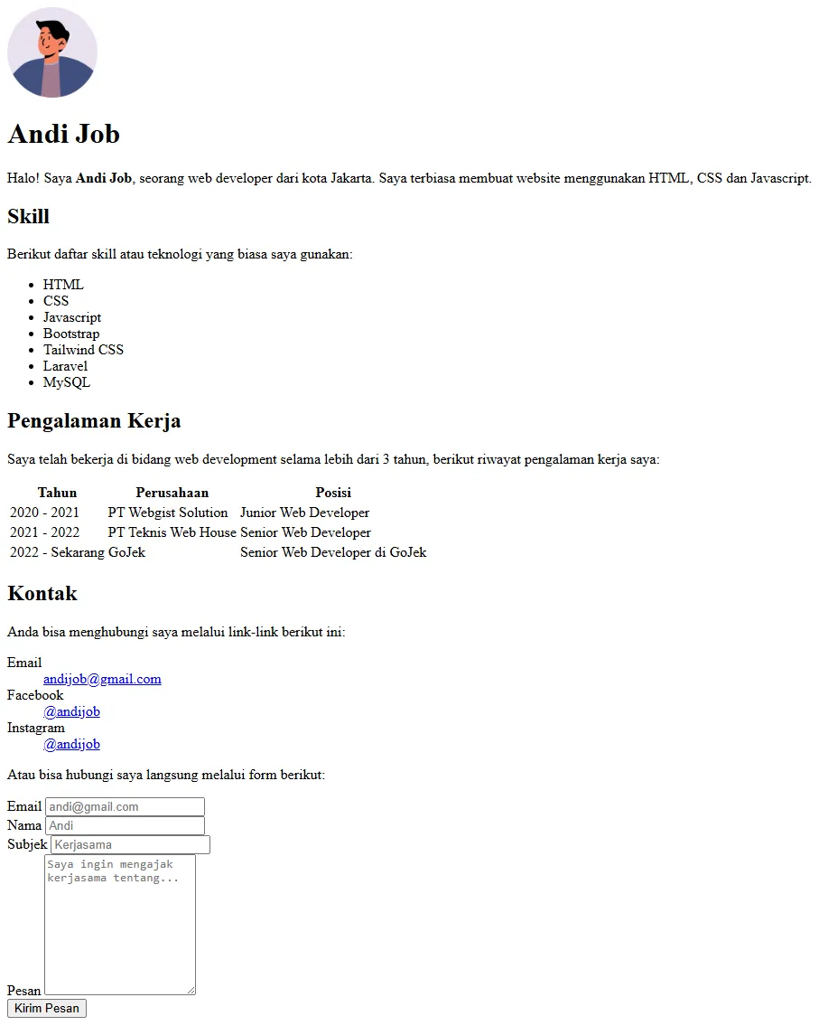 Hasil Akhir Website Pribadi