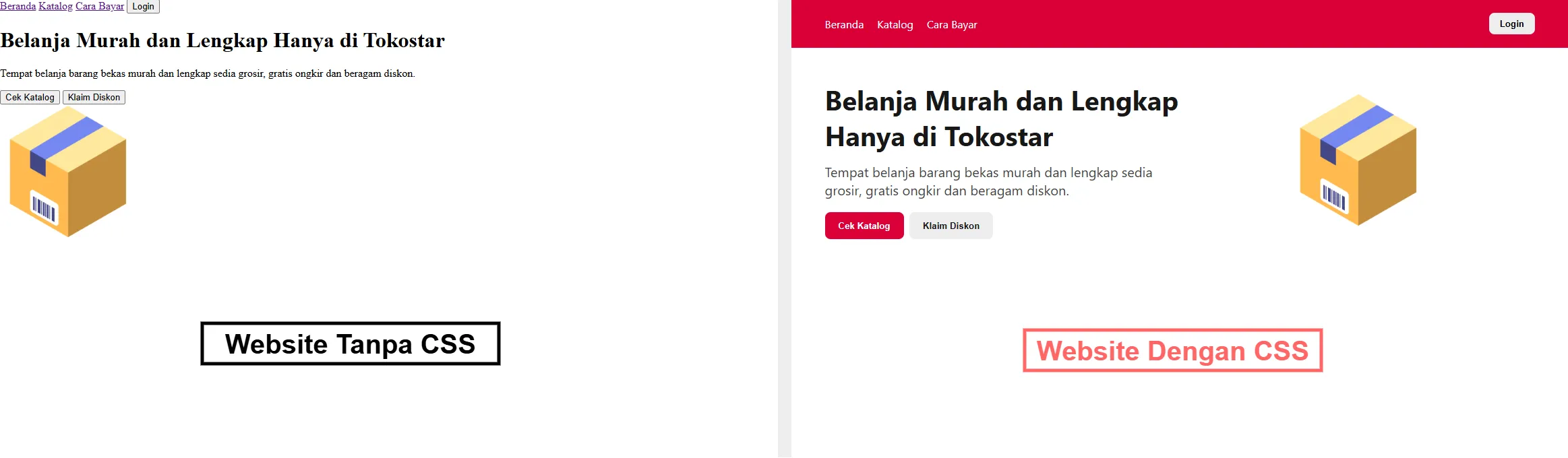 Perbandingan Website tanpa CSS dan dengan CSS