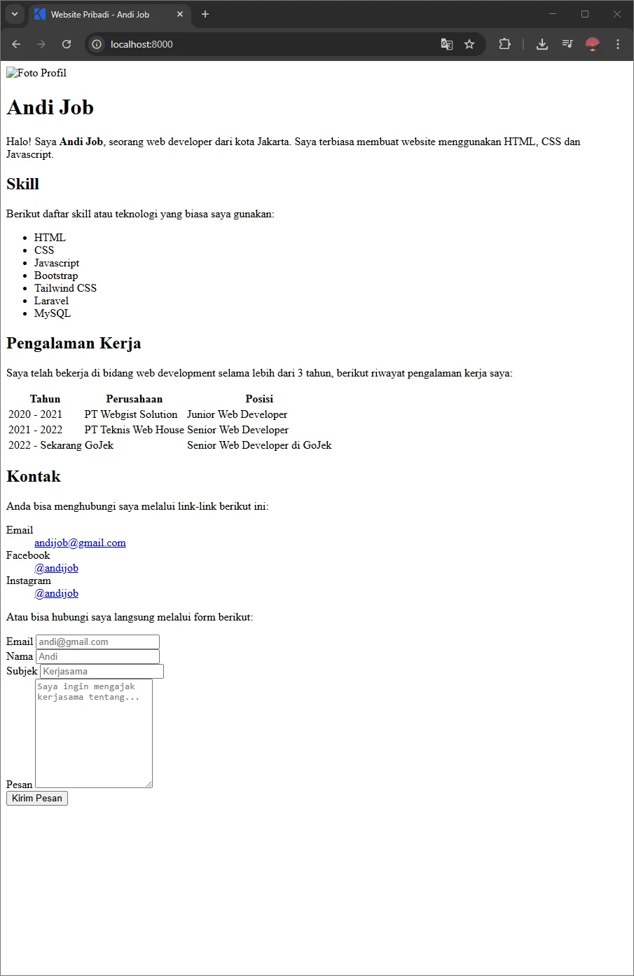 Website pribadi HTML